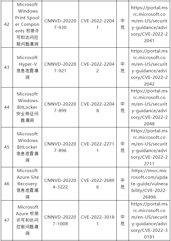 信息安全漏洞月報(bào)（2022年7月）表四八